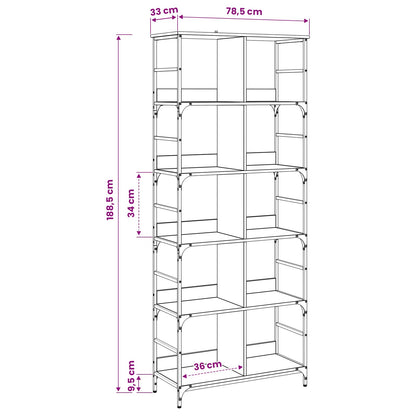 Bookshelf 4-Tier 78.5 x 33 x 188.5 cm metal PB Artisan oak