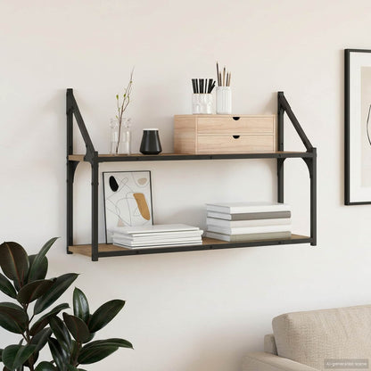 Wall Shelf Wall-Mounted Artisan oak 80 x 21 x 51 cm metal PB