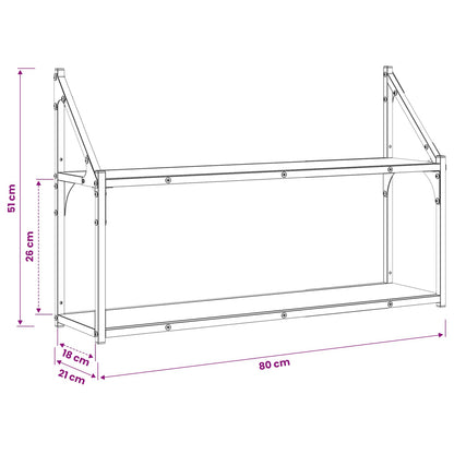 Wall Shelf Wall-Mounted Artisan oak 80 x 21 x 51 cm metal PB