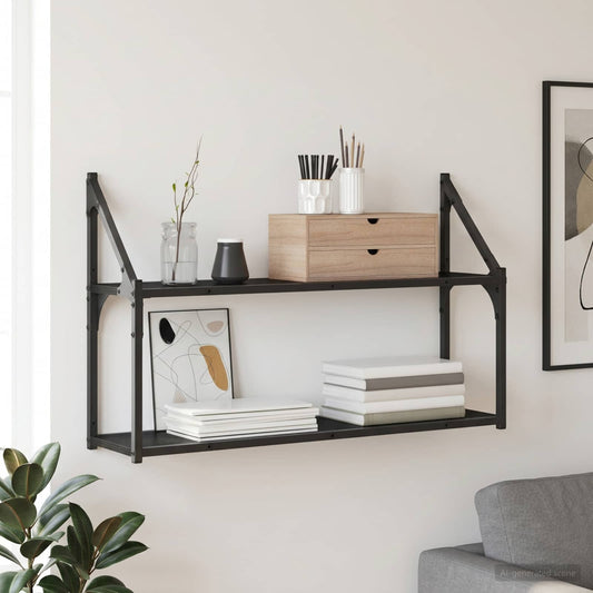 Wall Shelf Wall-Mounted Black oak 80 x 21 x 51 cm metal PB
