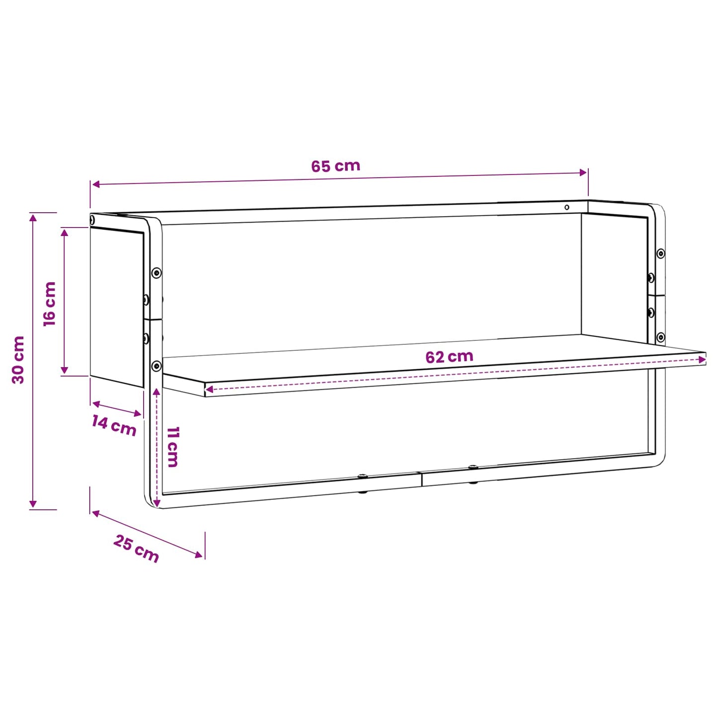 Wall Shelf Wall-Mounted Artisan oak 65 x 25 x 30 cm metal PB