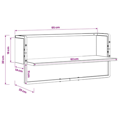 Wall Shelf Wall-Mounted Artisan oak 65 x 25 x 30 cm metal PB