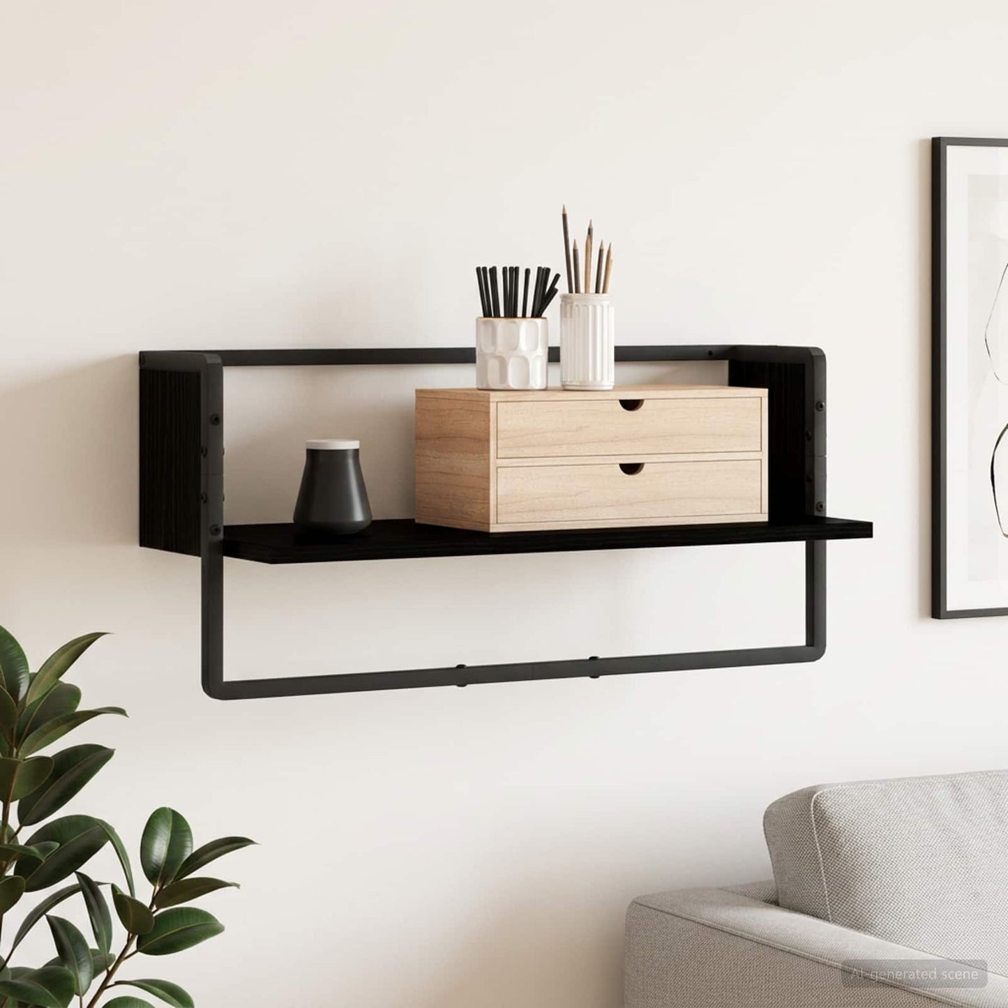 Wall Shelf Wall-Mounted Black oak 65 x 25 x 30 cm metal PB