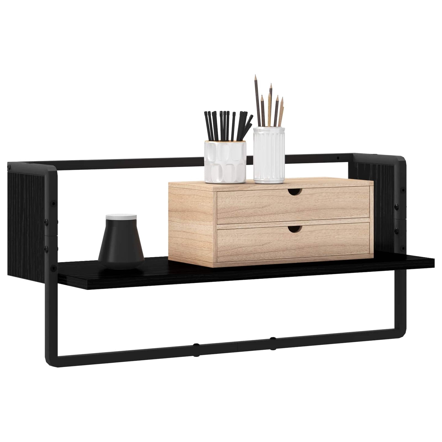 Wall Shelf Wall-Mounted Black oak 65 x 25 x 30 cm metal PB