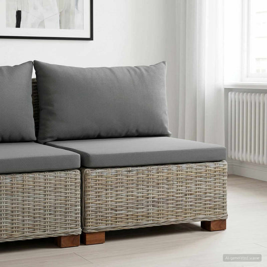 Middle Sofa with Cushions GENDT Natural Rattan Kubu Grey
