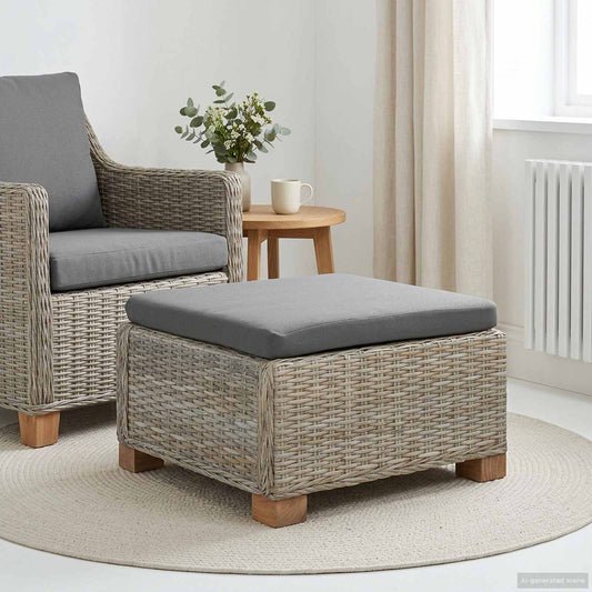 Footrest with Cushion GENDT Natural Rattan Kubu Grey
