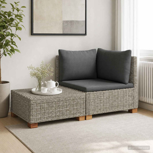 2 pcs Rattan Lounge Set with Cushions GENDT Natural Rattan