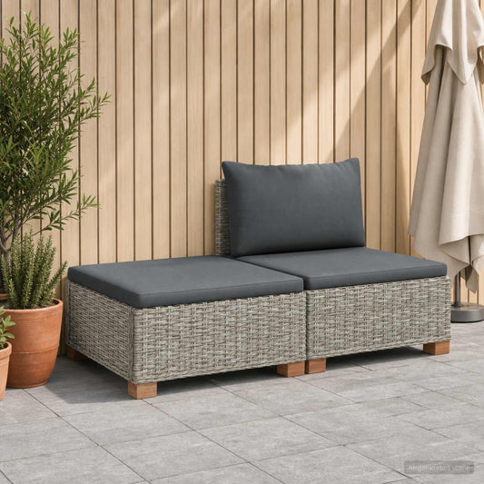 2 pcs Rattan Lounge Set with Cushions GENDT Natural Rattan