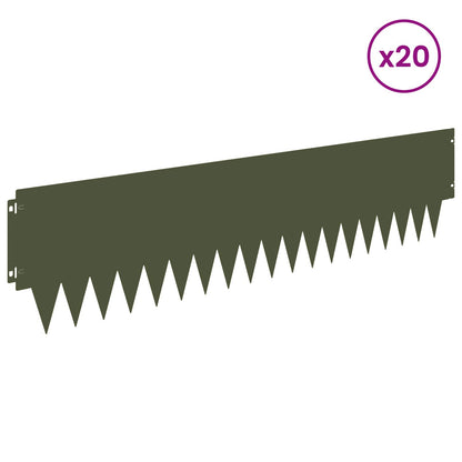 Lawn Edging 20 pcs 103 x 25 cm metal Olive Green