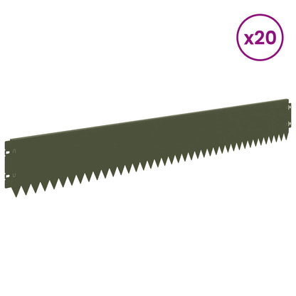 Lawn Edging 20 pcs 103 x 15 cm Steel Olive Green