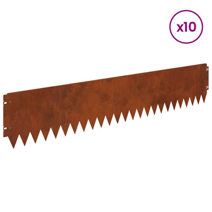 Lawn Edge with Top Bended 10 pcs 103x20cm Steel Rusty