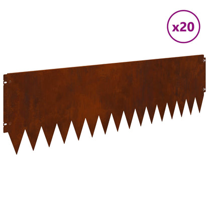 Lawn Edging 20 pcs 103 x 30 cm Steel Rusty