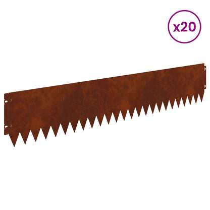 Lawn Edging 20 pcs 103 x 20 cm Steel Rusty
