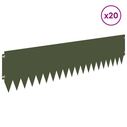 Lawn Edging 20 pcs 103 x 25 cm Steel Olive Green