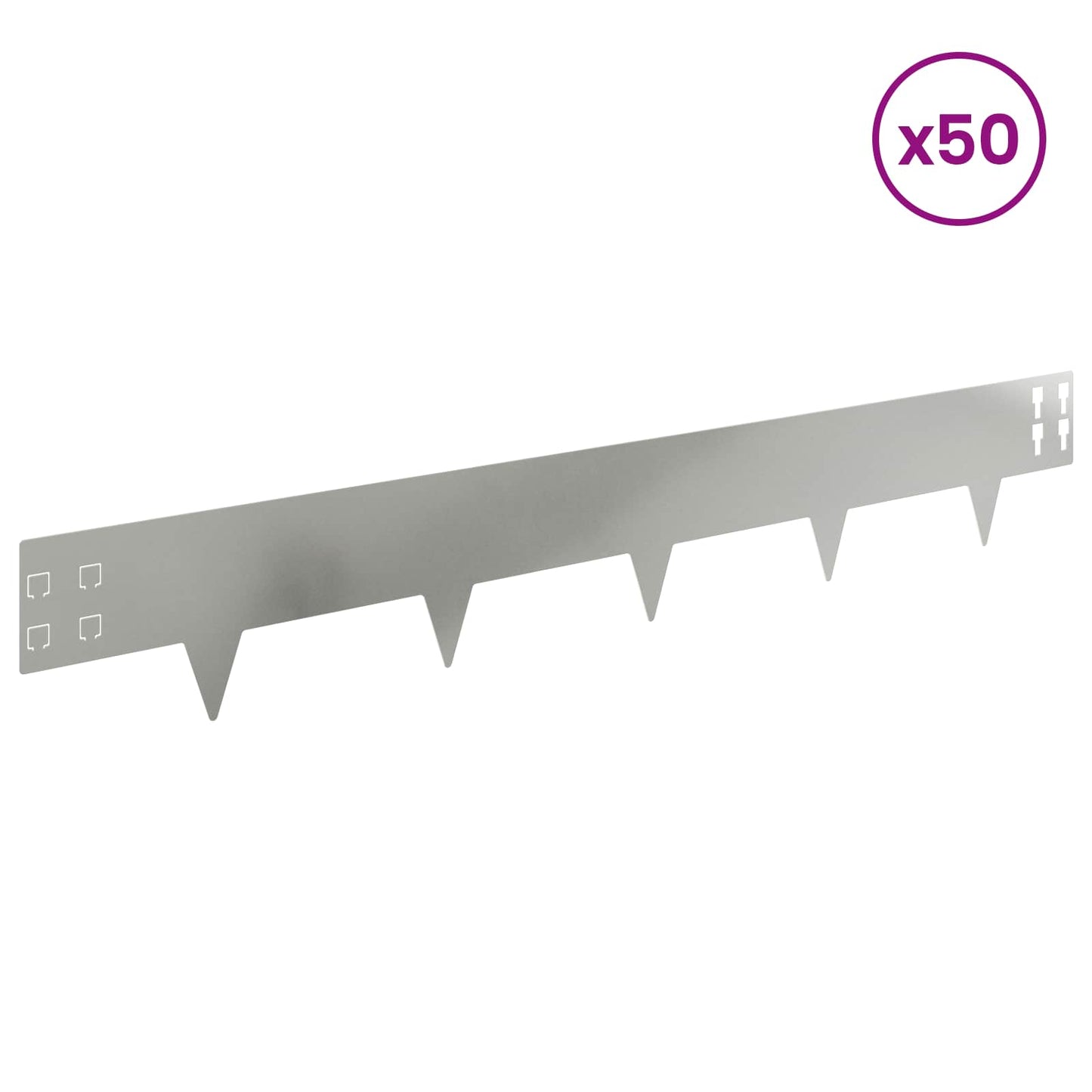 Lawn Edging 50 pcs 100 x 15 cm Steel Silver