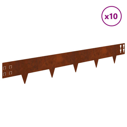 Lawn Edging 10 pcs 100 x 15 cm Steel Rusty