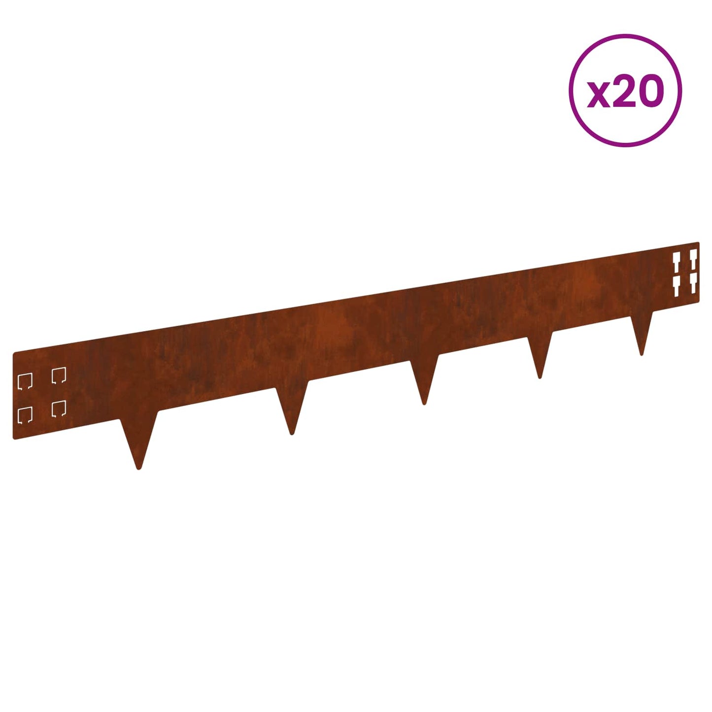 Lawn Edging 20 pcs 100 x 15 cm Steel Rusty