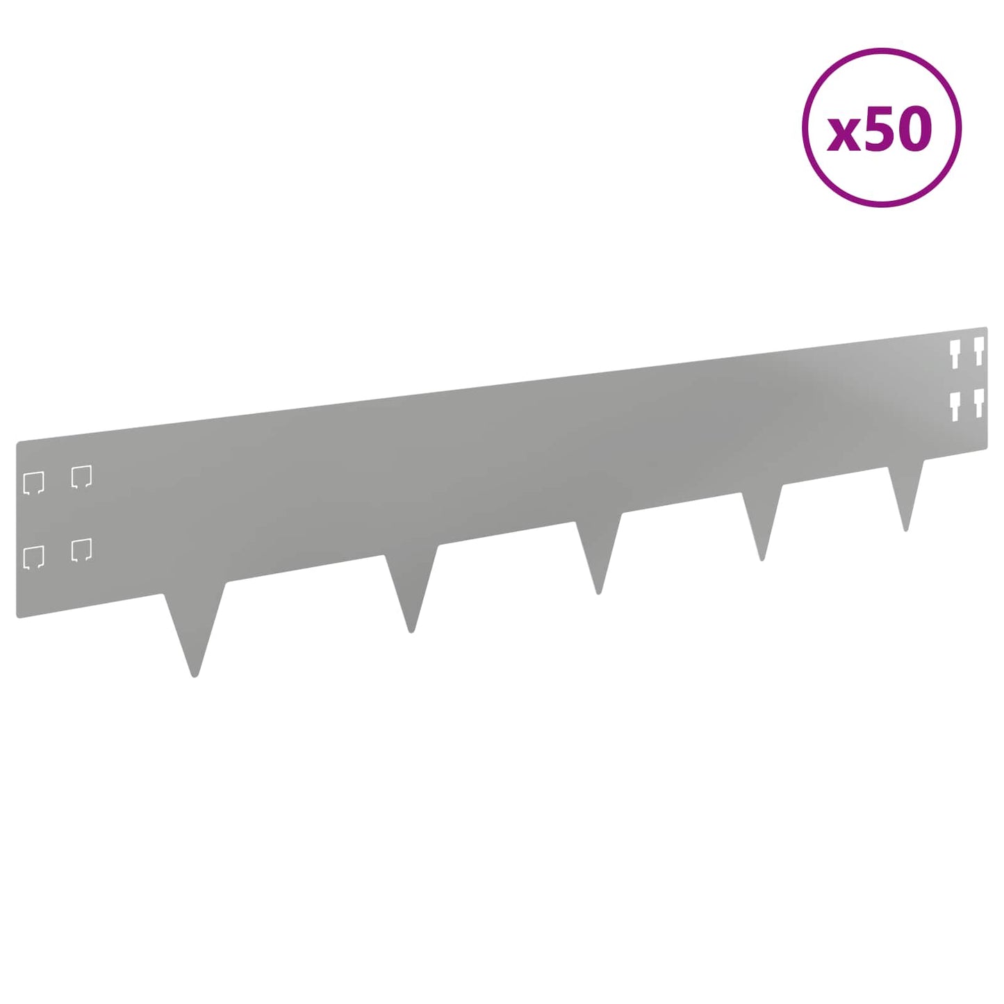 Lawn Edging 50 pcs 100 x 20 cm Steel Silver