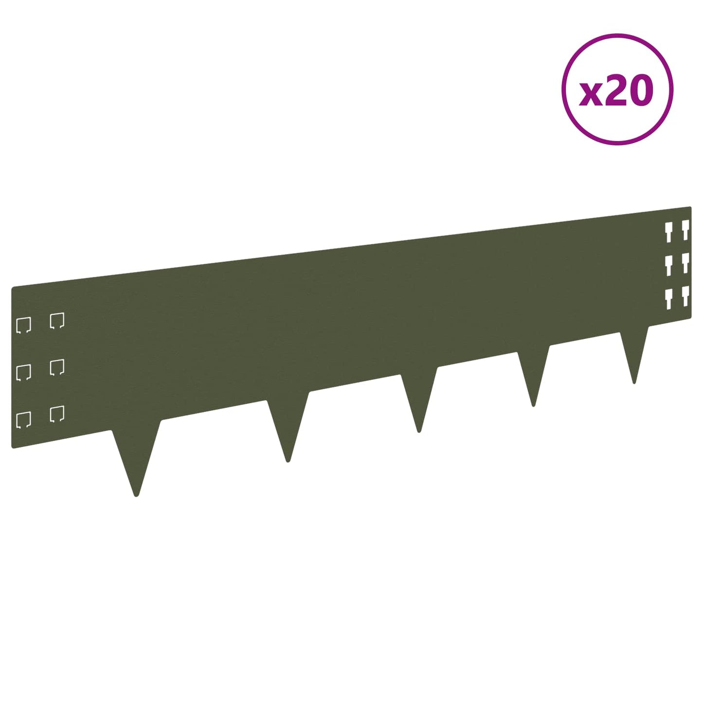 Lawn Edging 20 pcs 100 x 25 cm Steel Olive Green