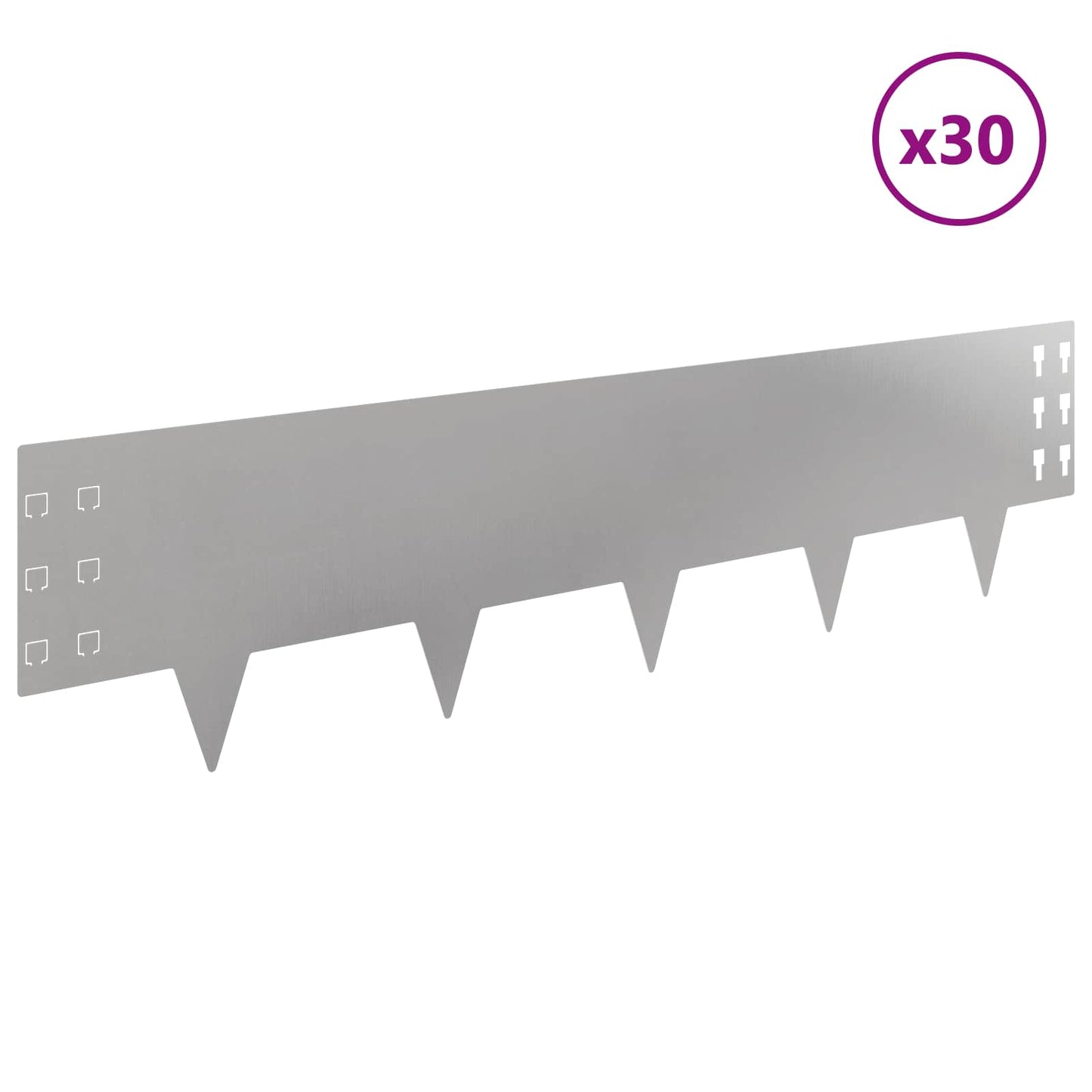 Lawn Edging 30 pcs 100 x 25 cm Steel Silver