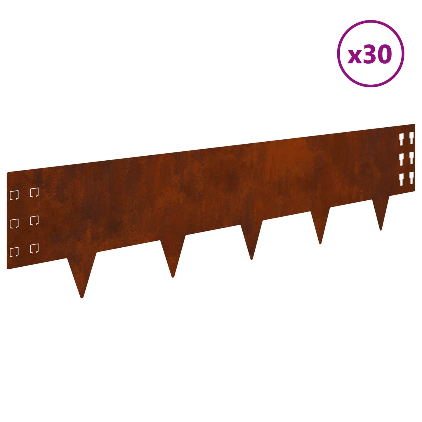 Lawn Edging 30 pcs 100 x 25 cm Steel Rusty