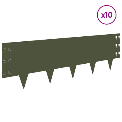 Lawn Edging 10 pcs 100 x 30 cm Steel Olive Green