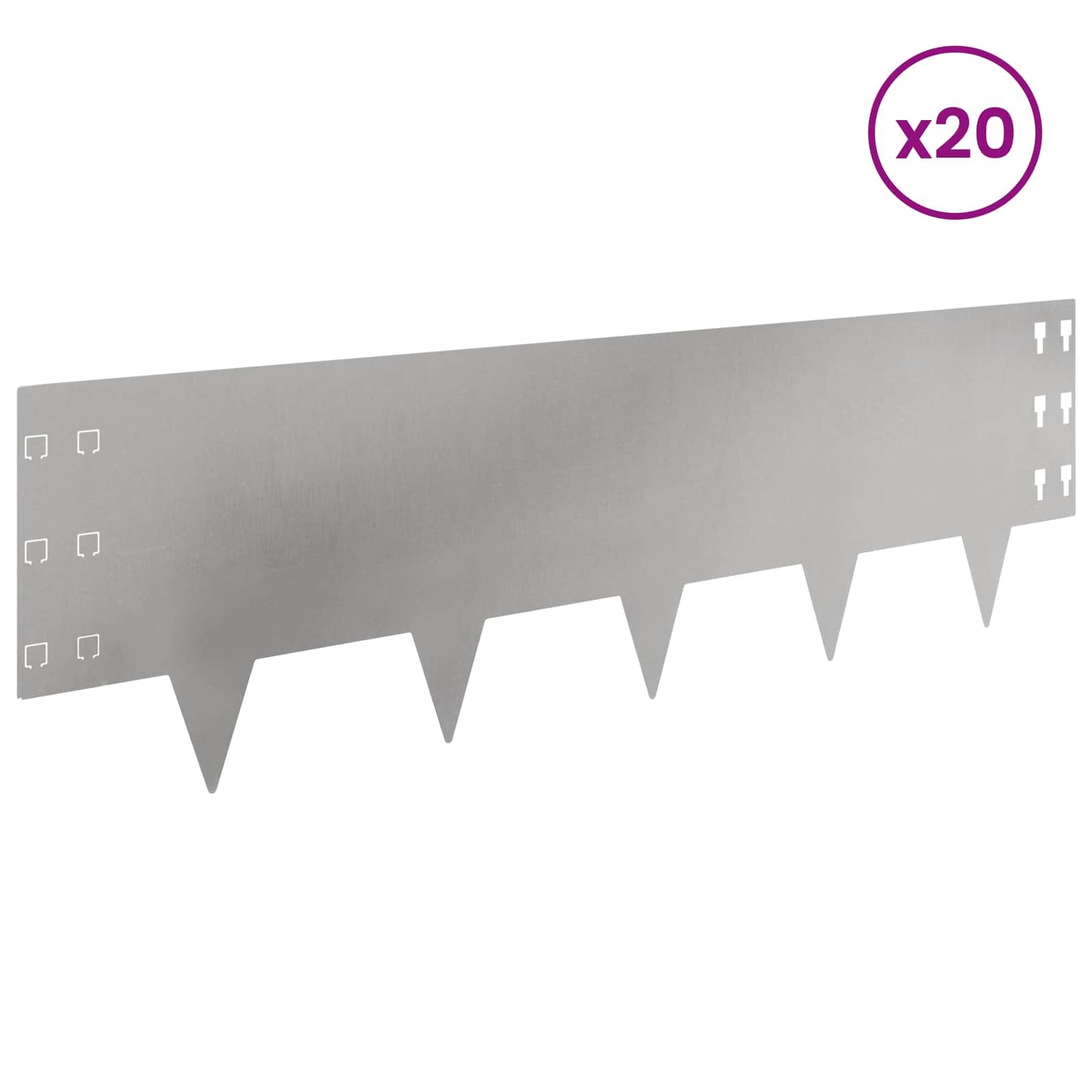 Lawn Edging 20 pcs 100 x 30 cm Steel Silver