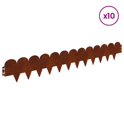 Lawn Edging 10 pcs 103 x 15 cm Steel Rusty