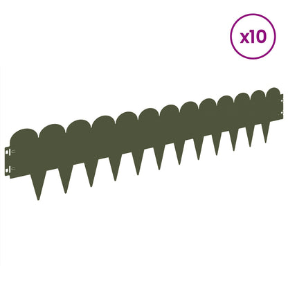 Lawn Edging 10 pcs 103 x 20 cm Steel Olive Green