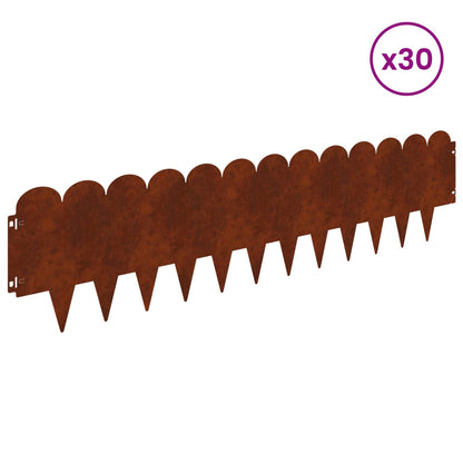 Lawn Edging 30 pcs 103 x 25 cm Steel Rusty