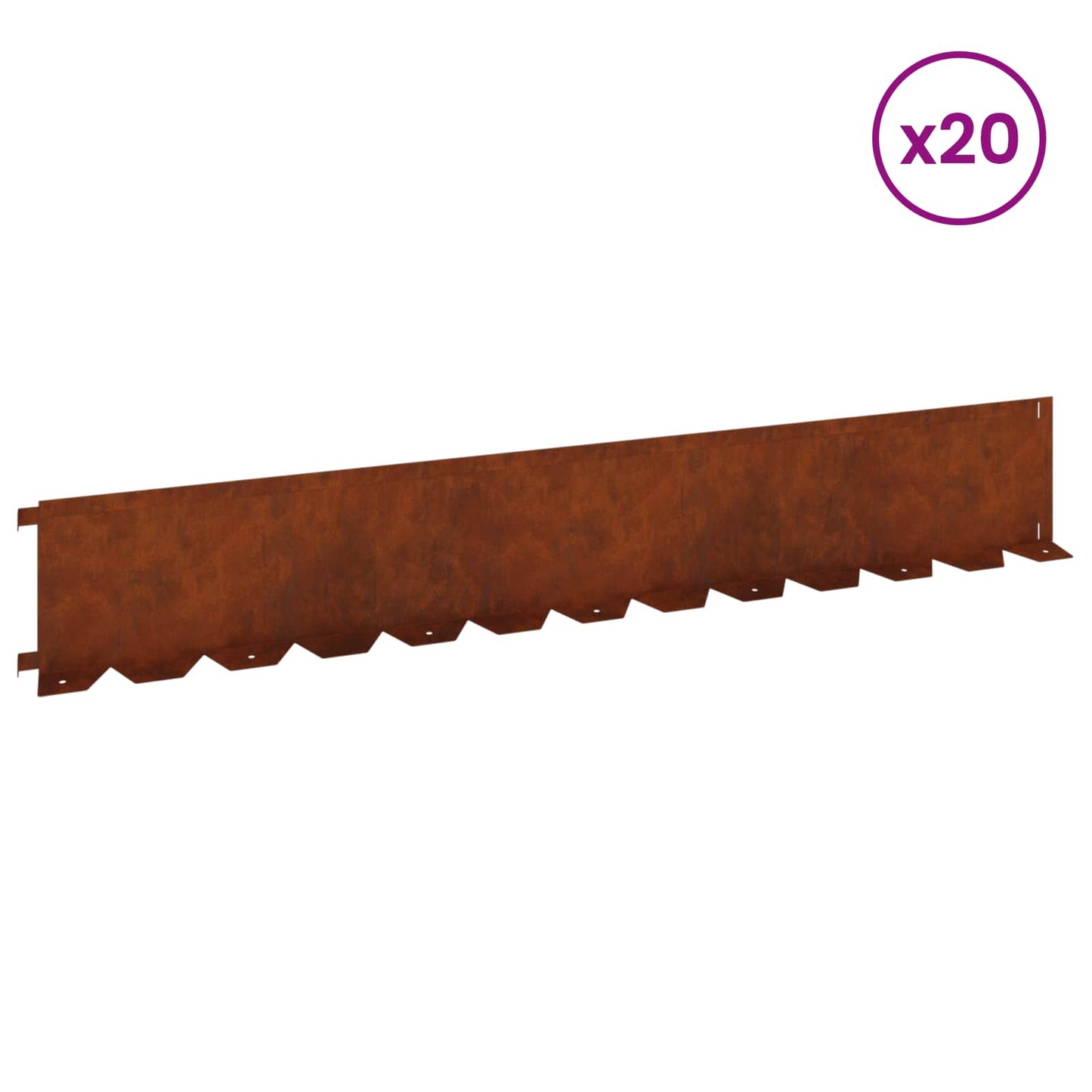 Lawn Edging 20 pcs 102 x 15 x 4 cm Steel Rusty