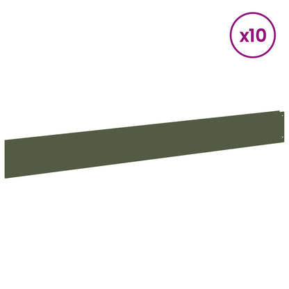 Lawn Edging 10 pcs 100 x 12 cm Steel Olive Green