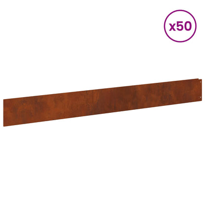 Lawn Edging 50 pcs 100 x 12 cm Steel Rusty