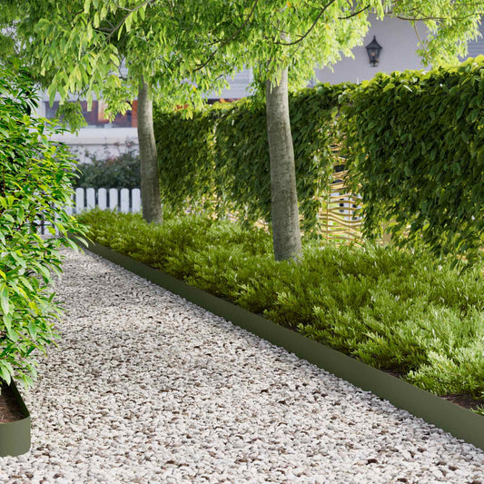 Lawn Edging 30 pcs 100 x 15 cm Steel Olive Green