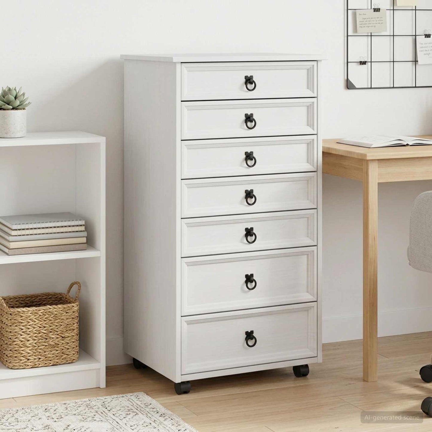 Rolling Cabinet with Drawers CORONA White