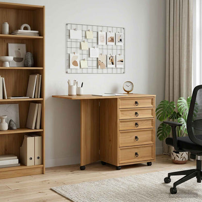 Rolling Cabinet with Drawers & Folding Top CORONA Honey Brown