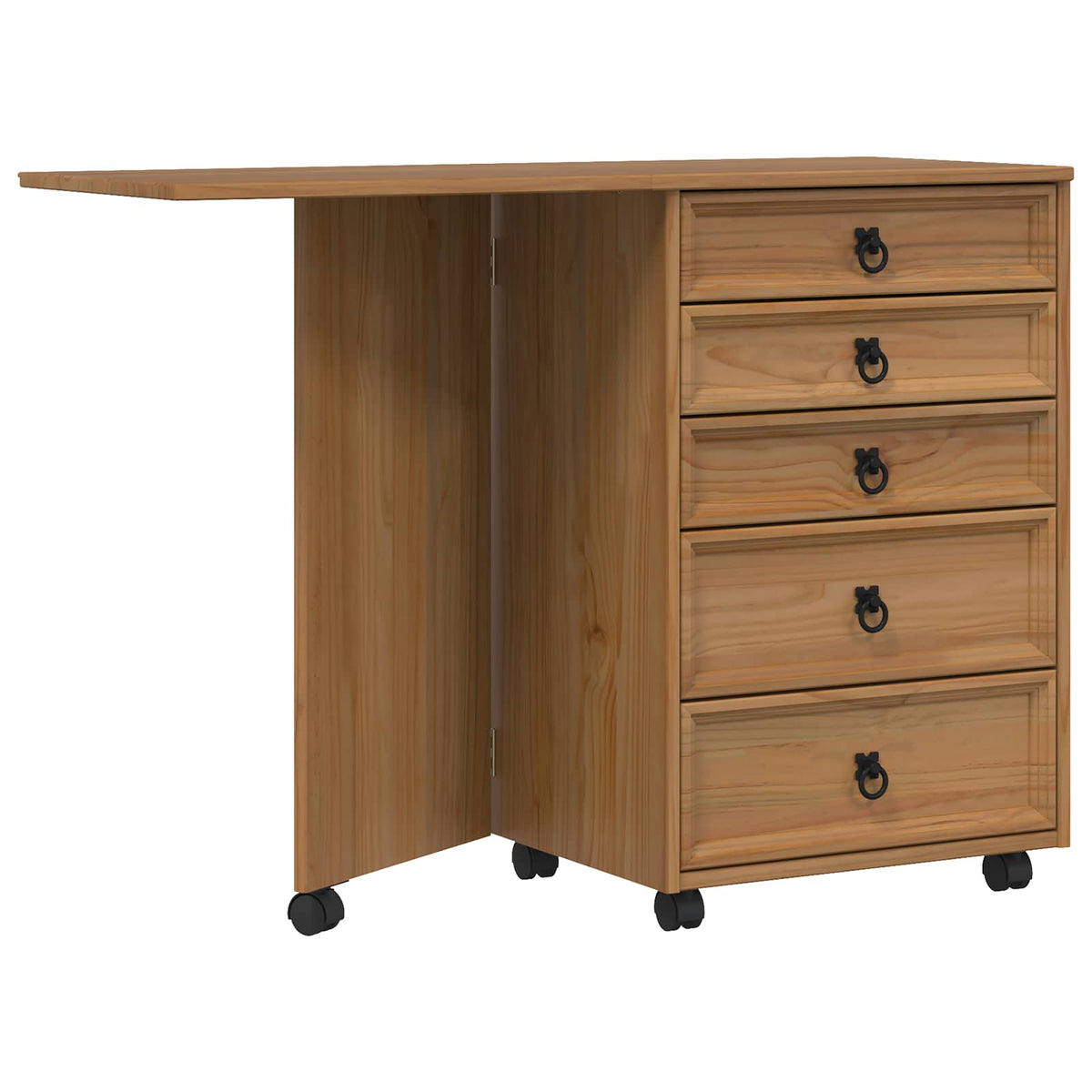 Rolling Cabinet with Drawers & Folding Top CORONA Honey Brown