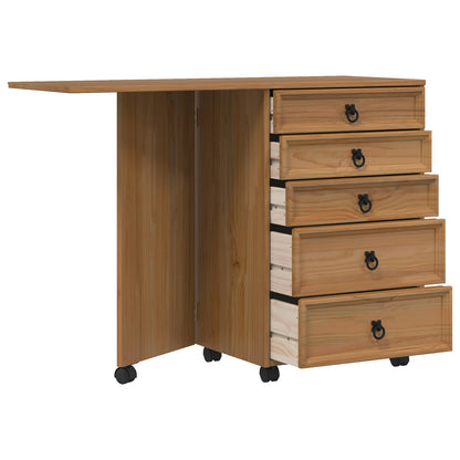 Rolling Cabinet with Drawers & Folding Top CORONA Honey Brown
