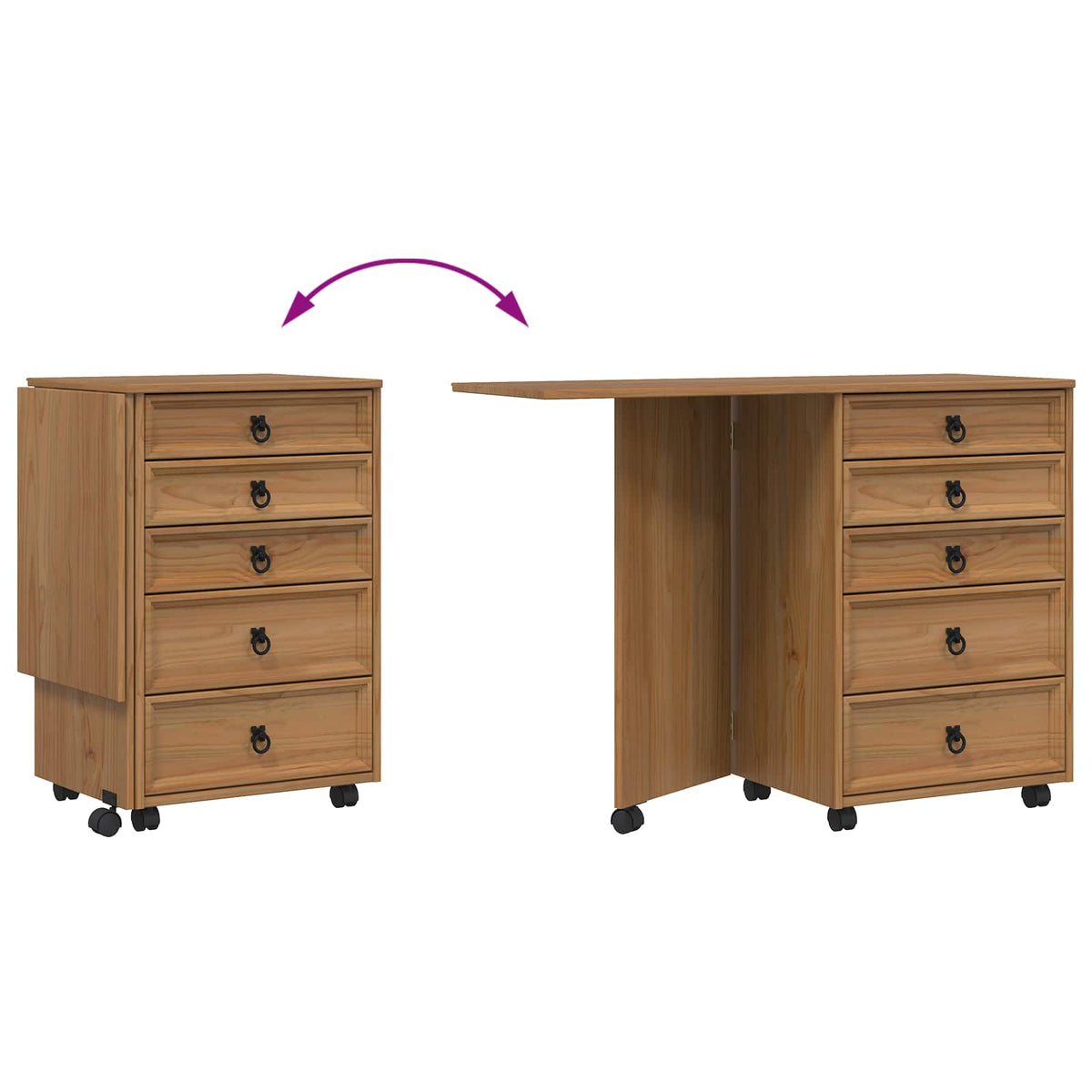 Rolling Cabinet with Drawers & Folding Top CORONA Honey Brown