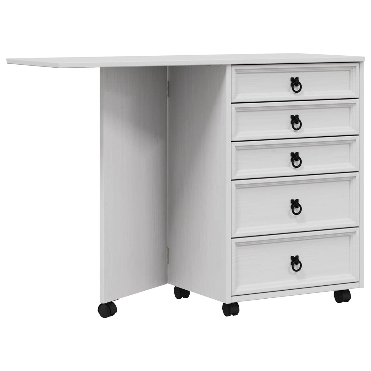 Rolling Cabinet with Drawers & Folding Top CORONA White