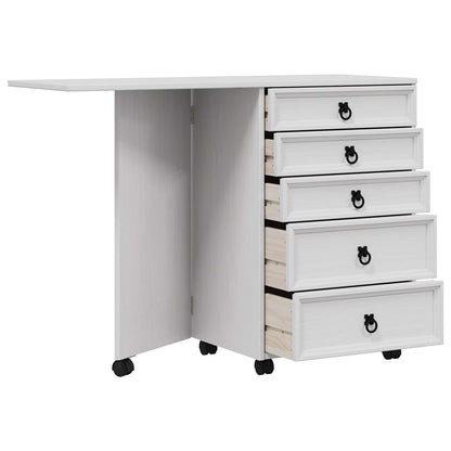 Rolling Cabinet with Drawers & Folding Top CORONA White