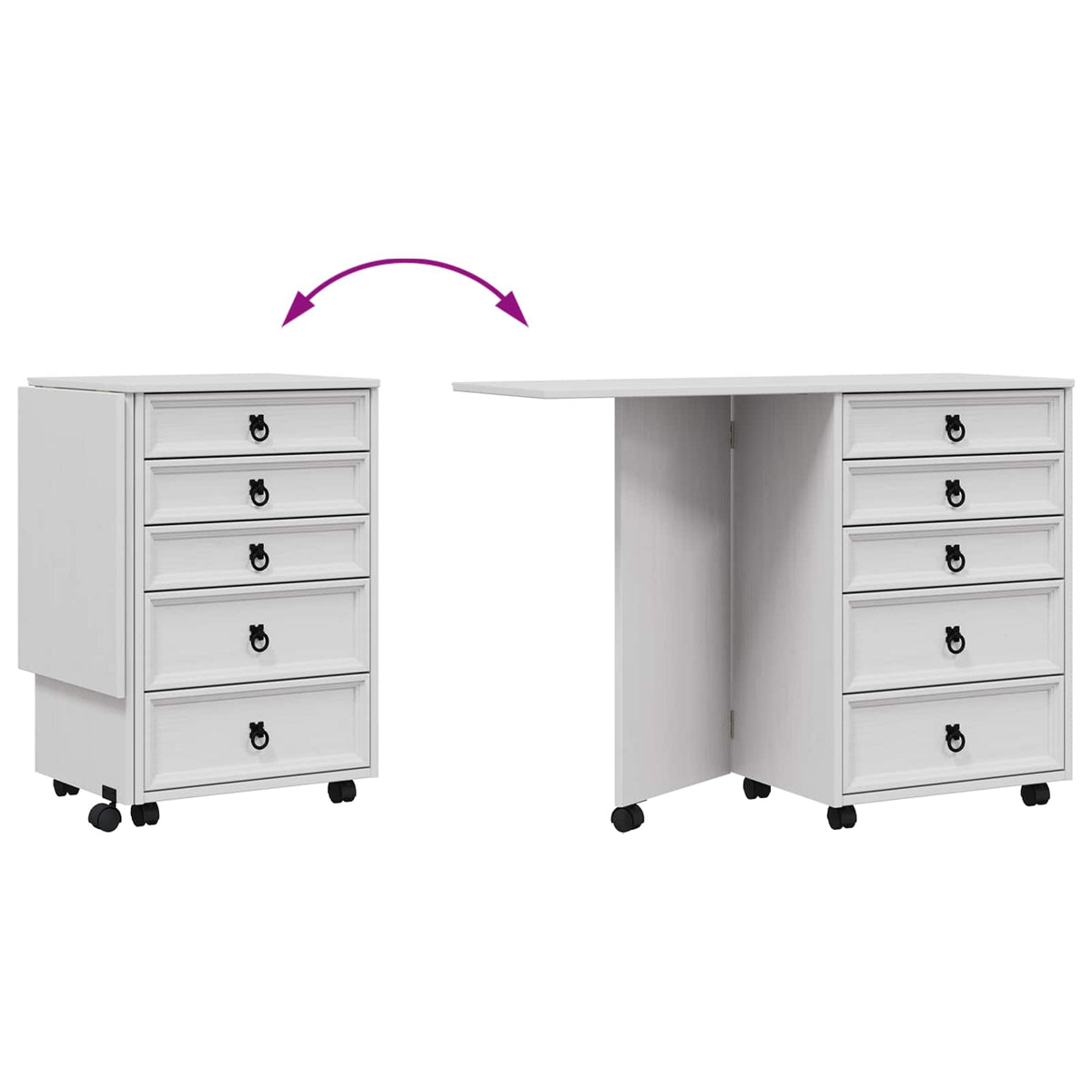 Rolling Cabinet with Drawers & Folding Top CORONA White