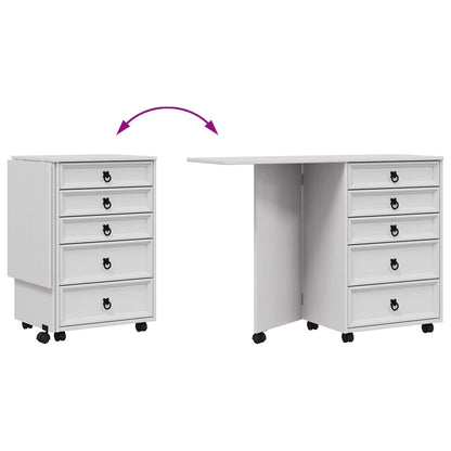 Rolling Cabinet with Drawers & Folding Top CORONA White