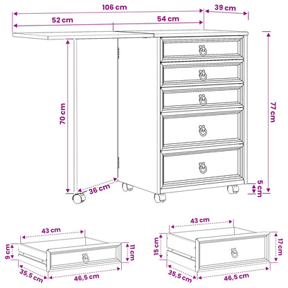 Rolling Cabinet with Drawers & Folding Top CORONA White