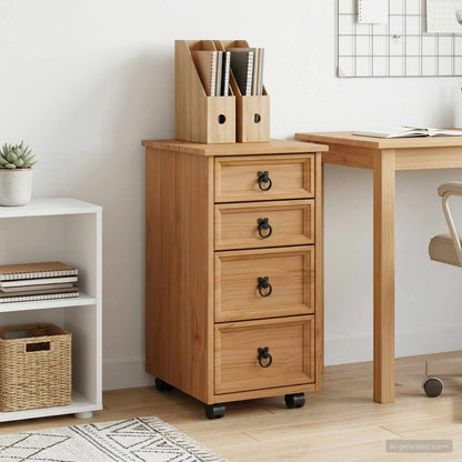 Rolling Cabinet with Drawers CORONA Honey Brown