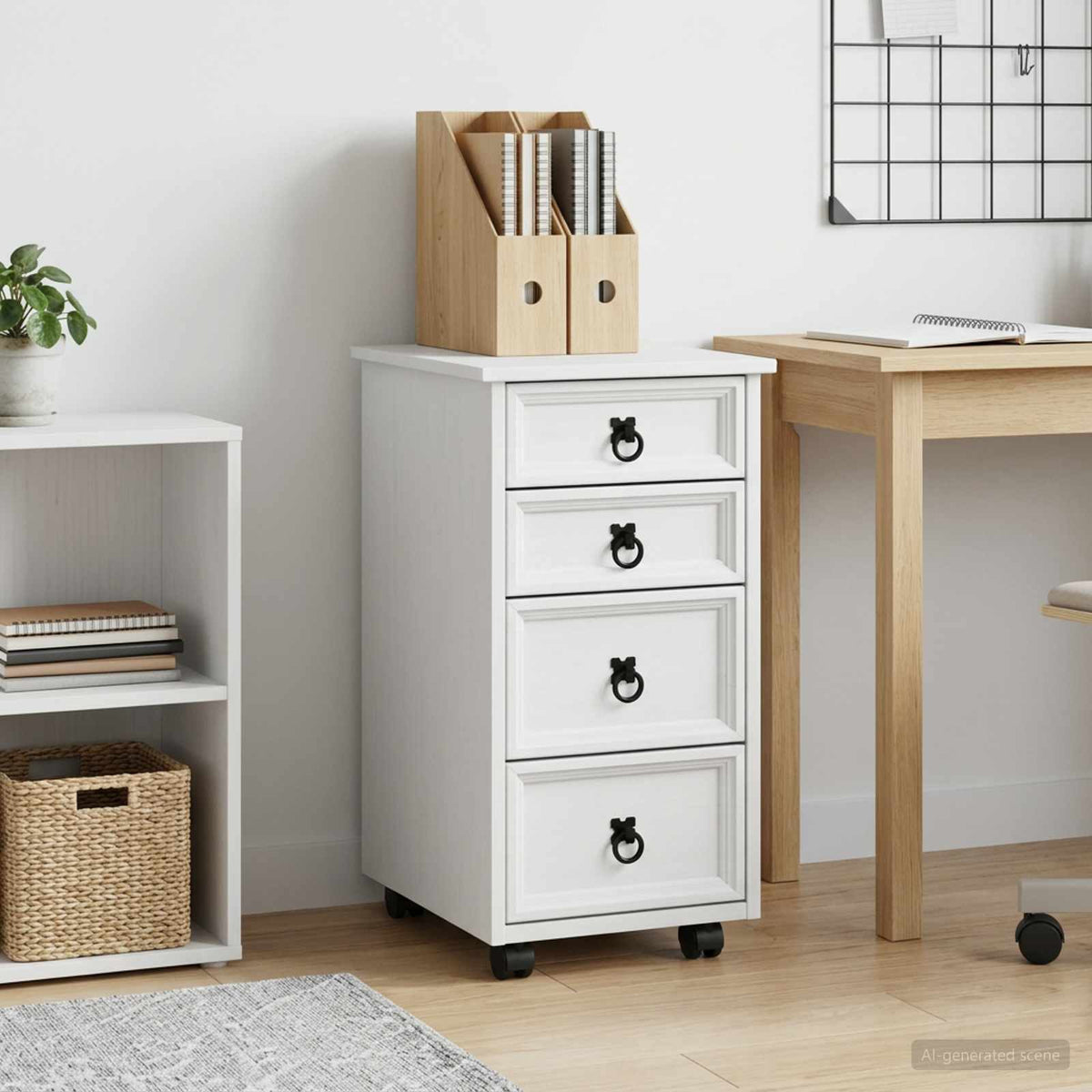 Rolling Cabinet with Drawers CORONA White