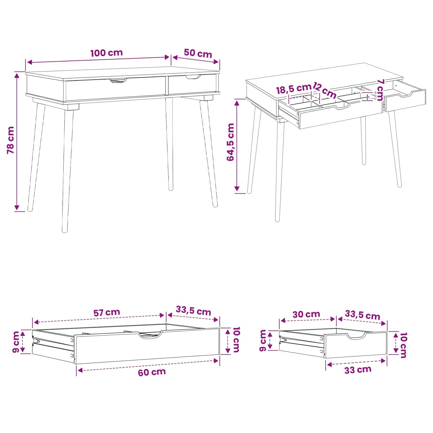 Dressing Table FAUSKE White 100 x 50 x 78 cm