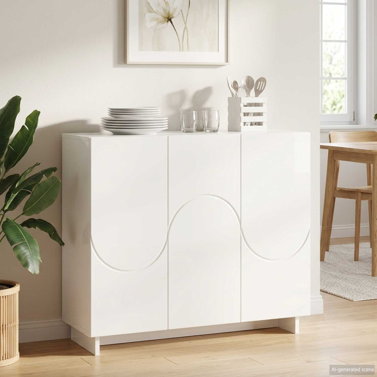Sideboard High Gloss White 85.5 x 31 x 75 cm Engineered Wood