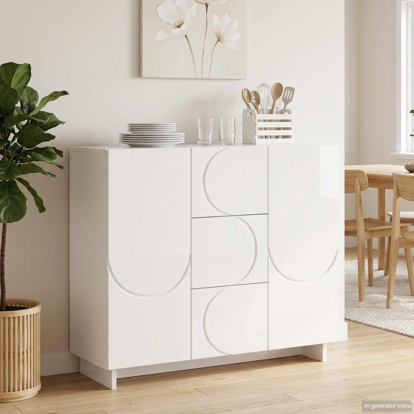 Sideboard High Gloss White 85.5 x 31 x 75 cm Engineered Wood