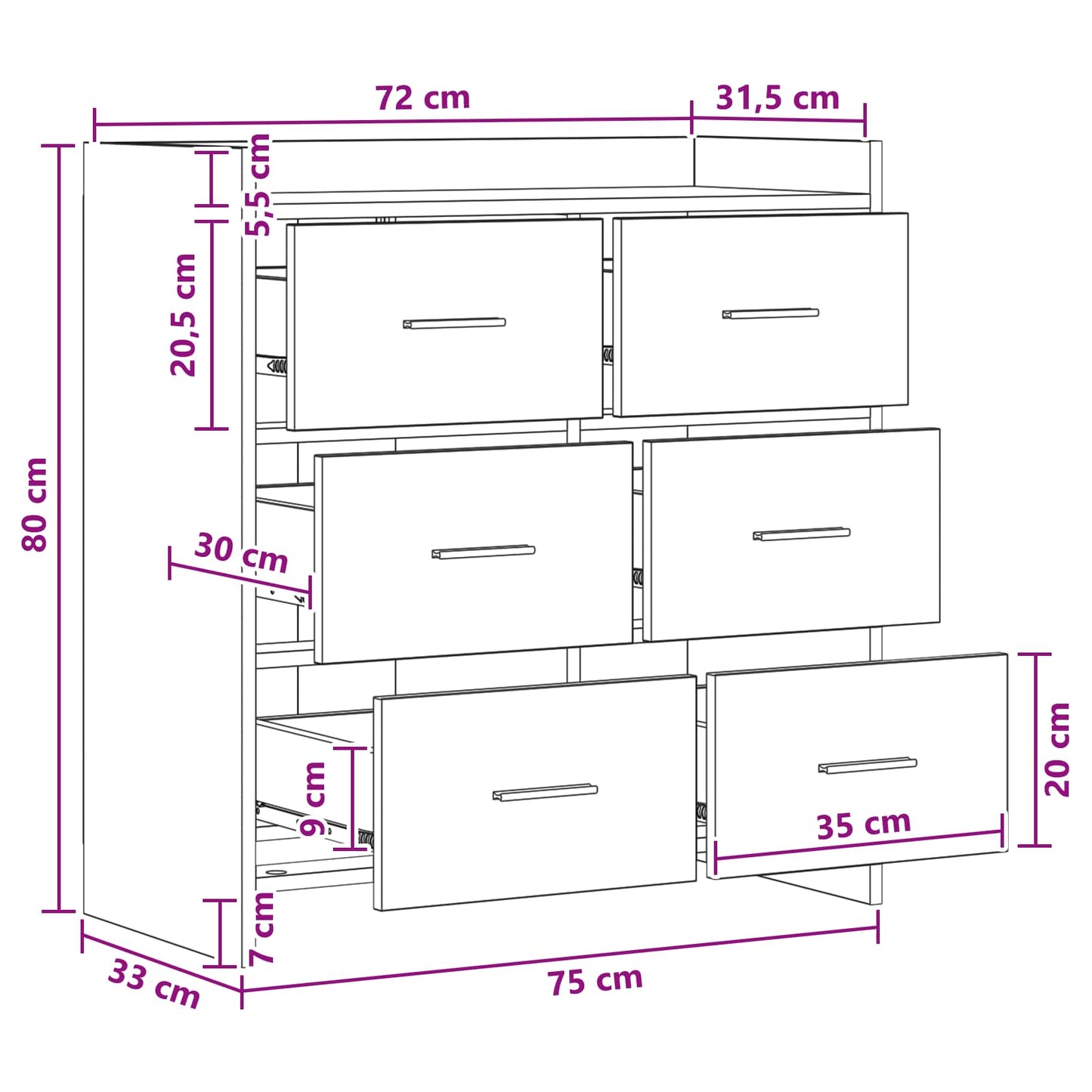 Sideboard Grey Sonoma 75 x 33 x 80 cm Engineered Wood